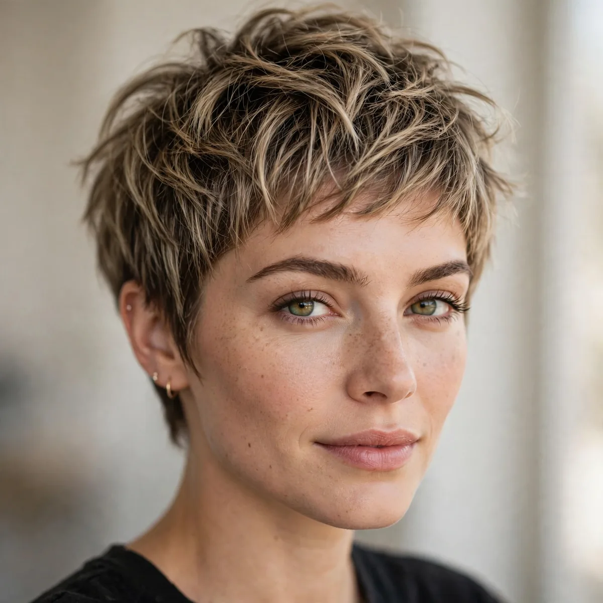 Air-dried textured pixie haircut