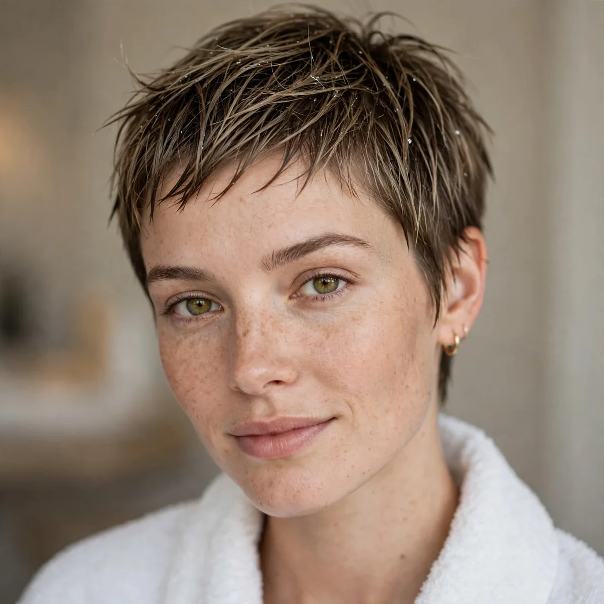 Short towel-dried pixie crop