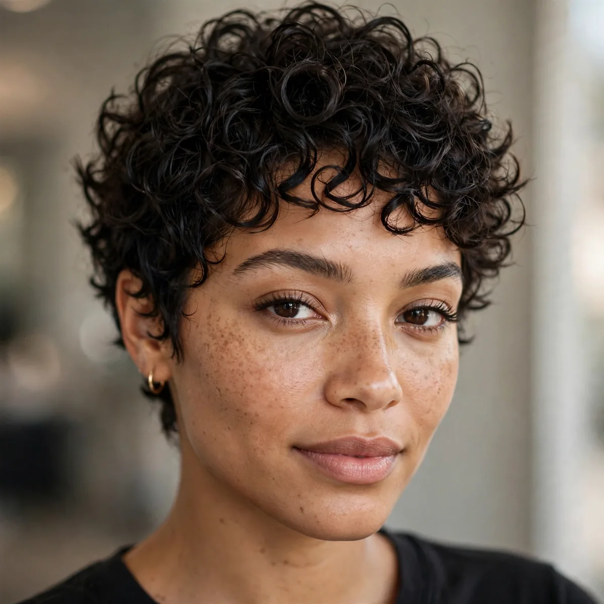 Curly wash-and-go pixie
