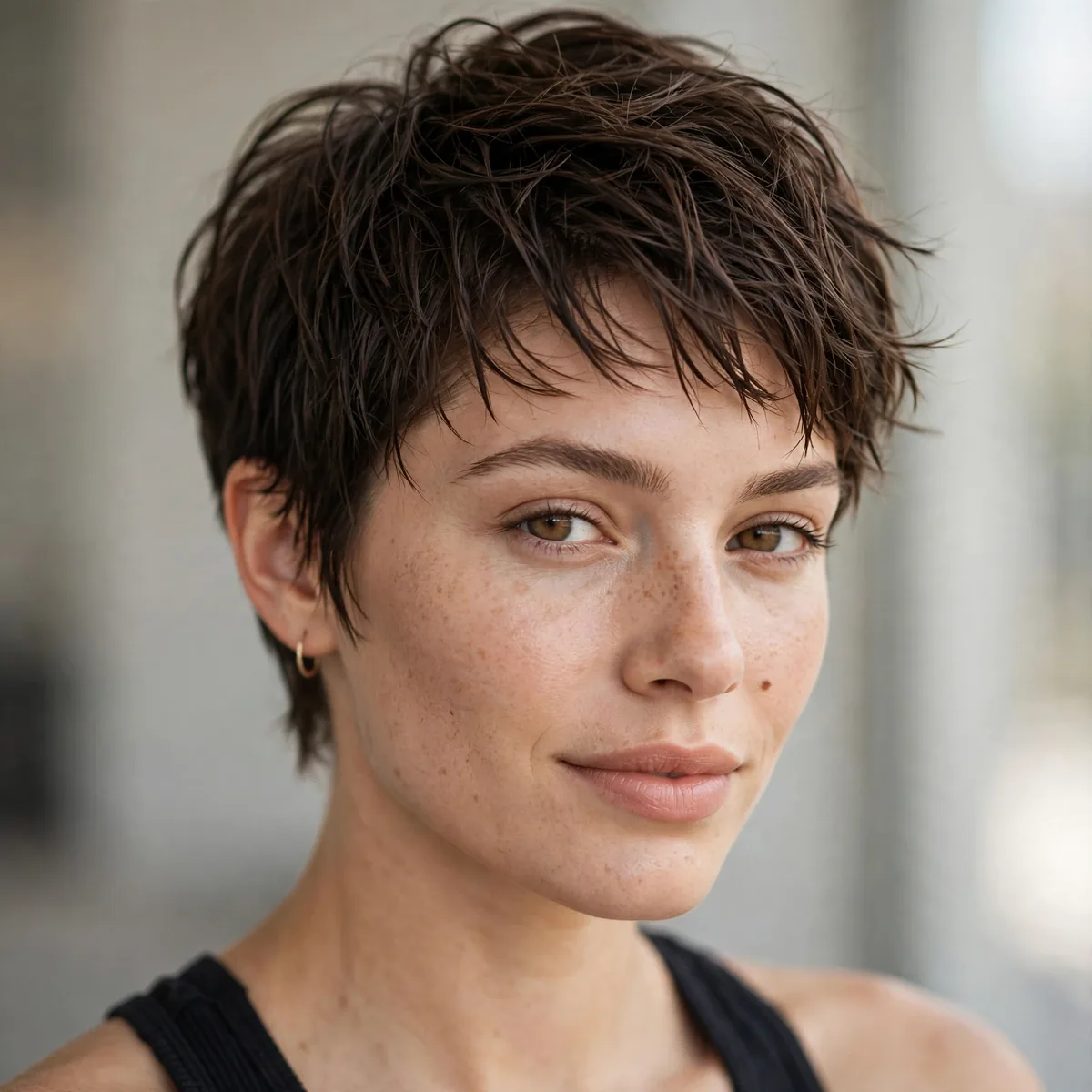 Sporty wash-and-go pixie