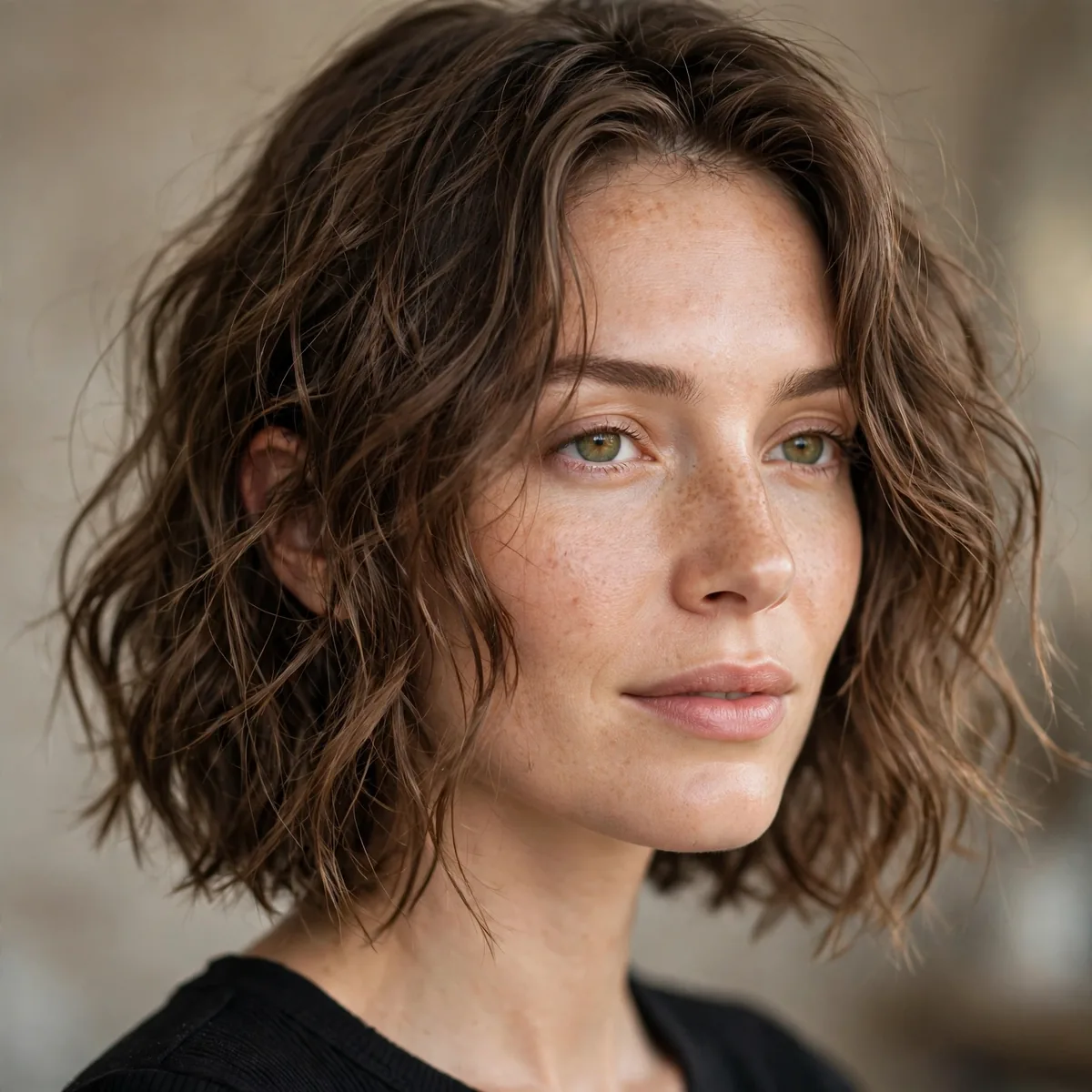 Wavy bob left to air dry naturally with soft waves