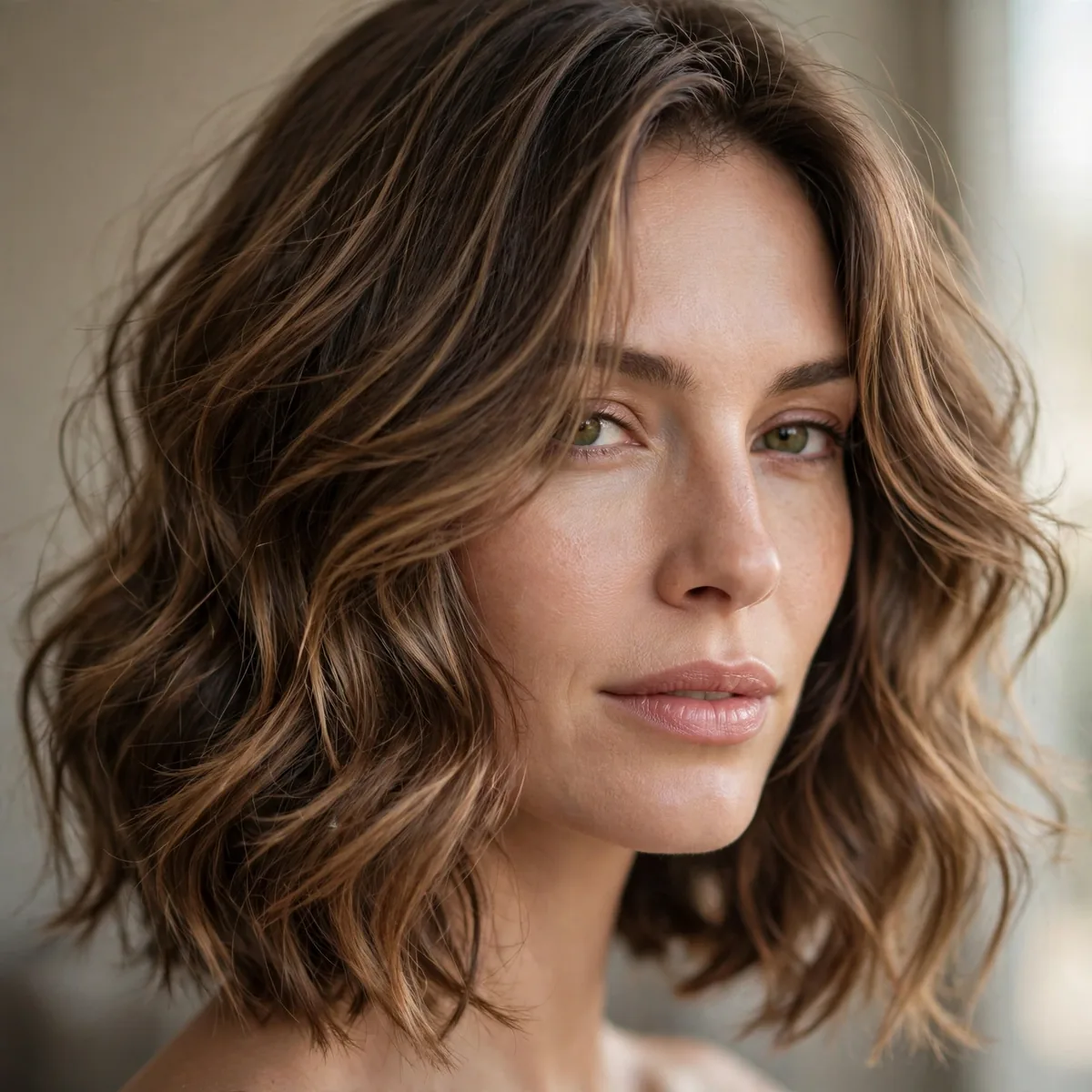 Wavy bob with long soft layers and movement