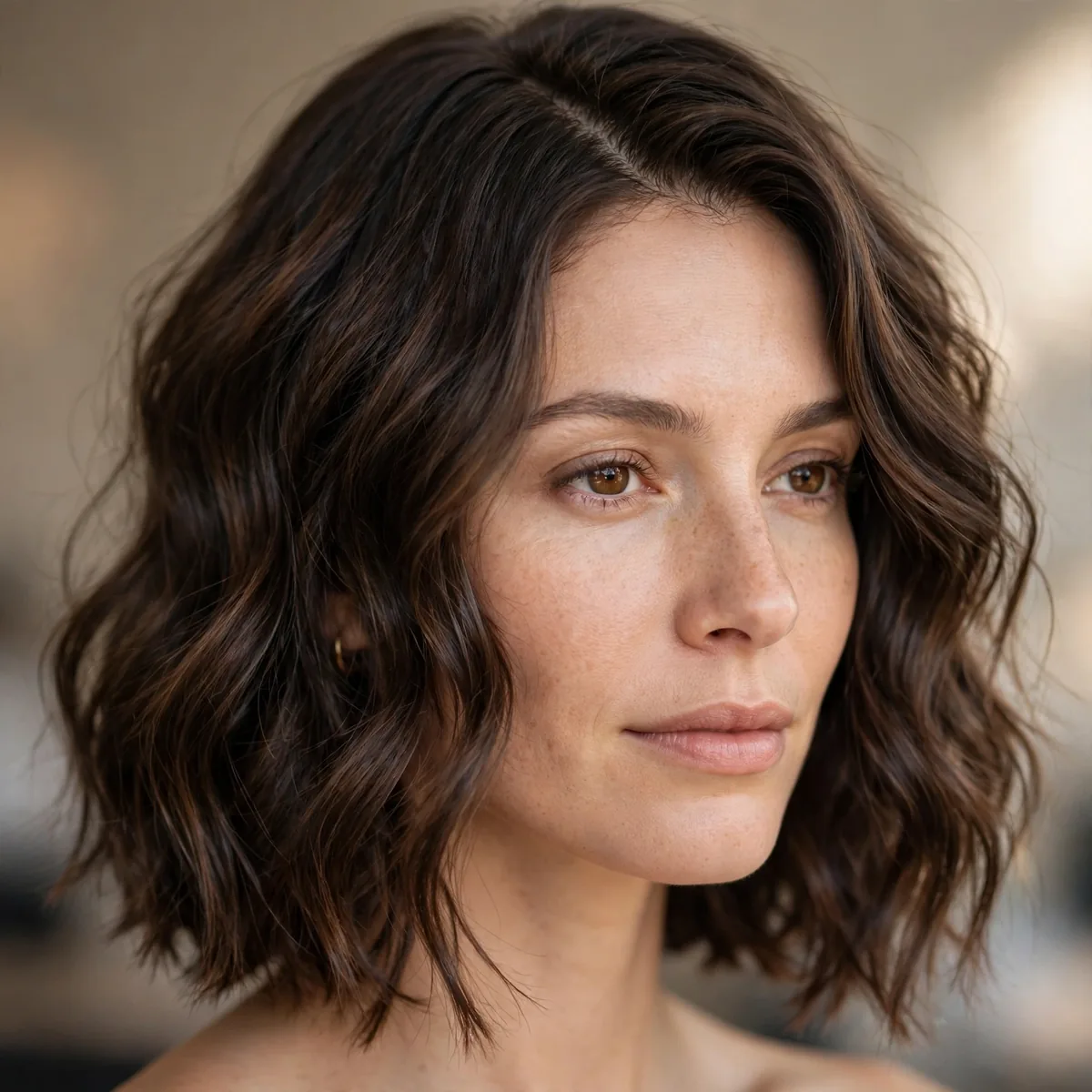 Wavy long bob with a side part
