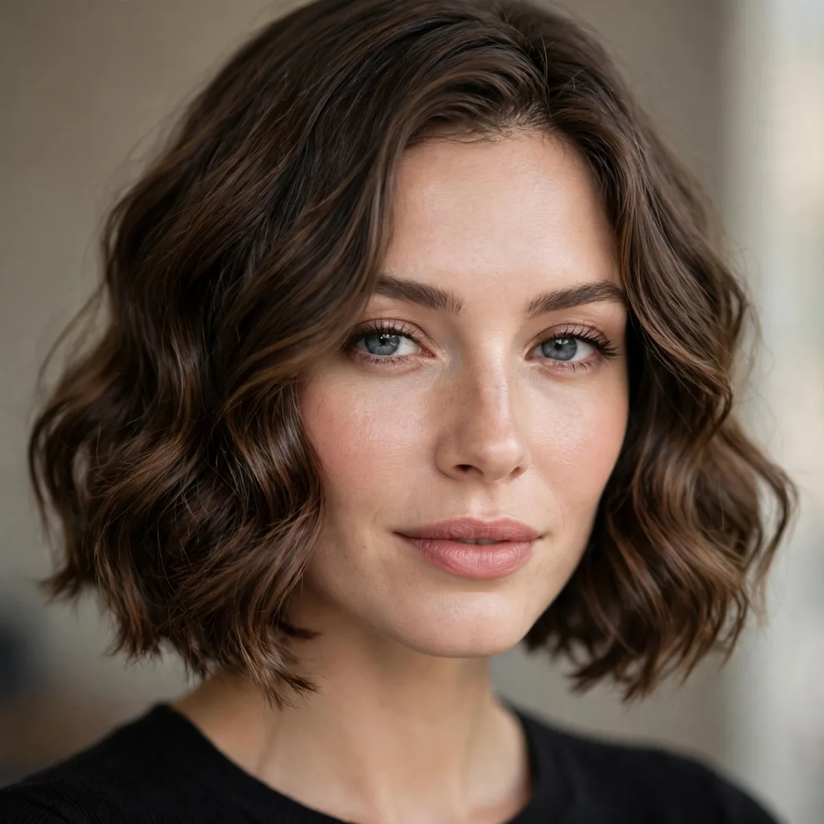 Chin length wavy bob with defined waves