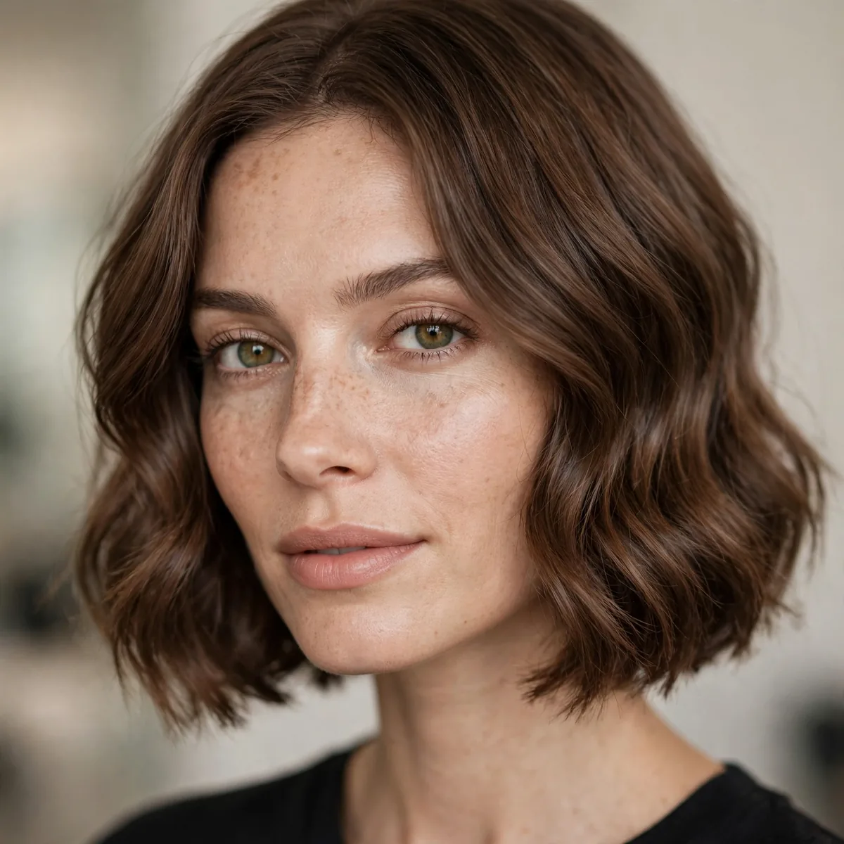 Wavy bob with minimal layering and a clean shape
