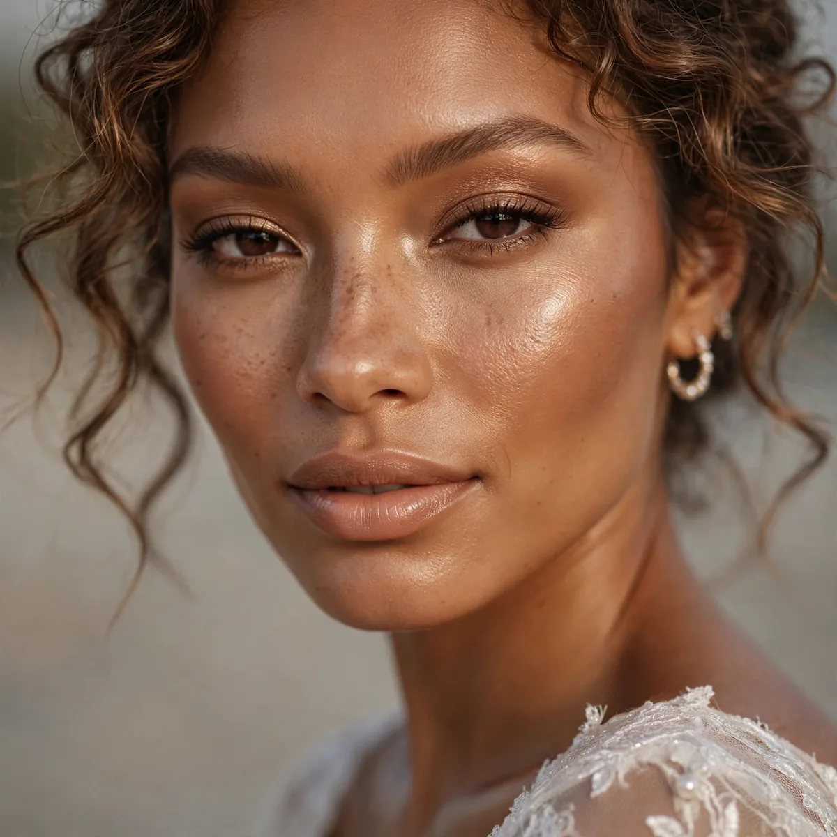 Bronzed glowing makeup for beach wedding