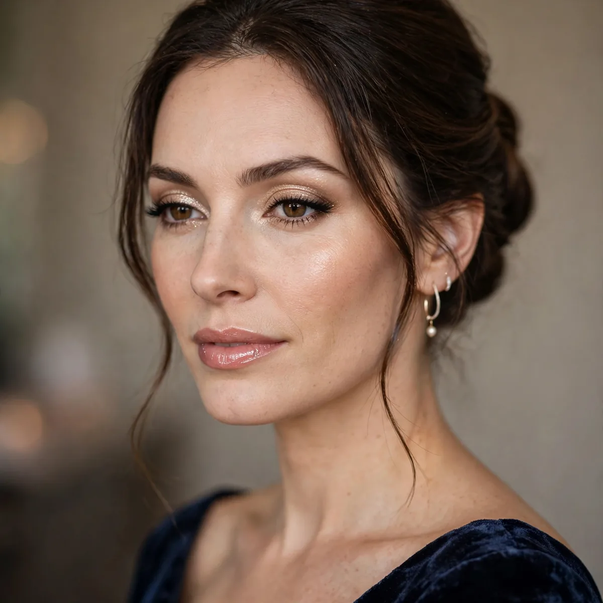 Shimmery evening makeup wedding guest