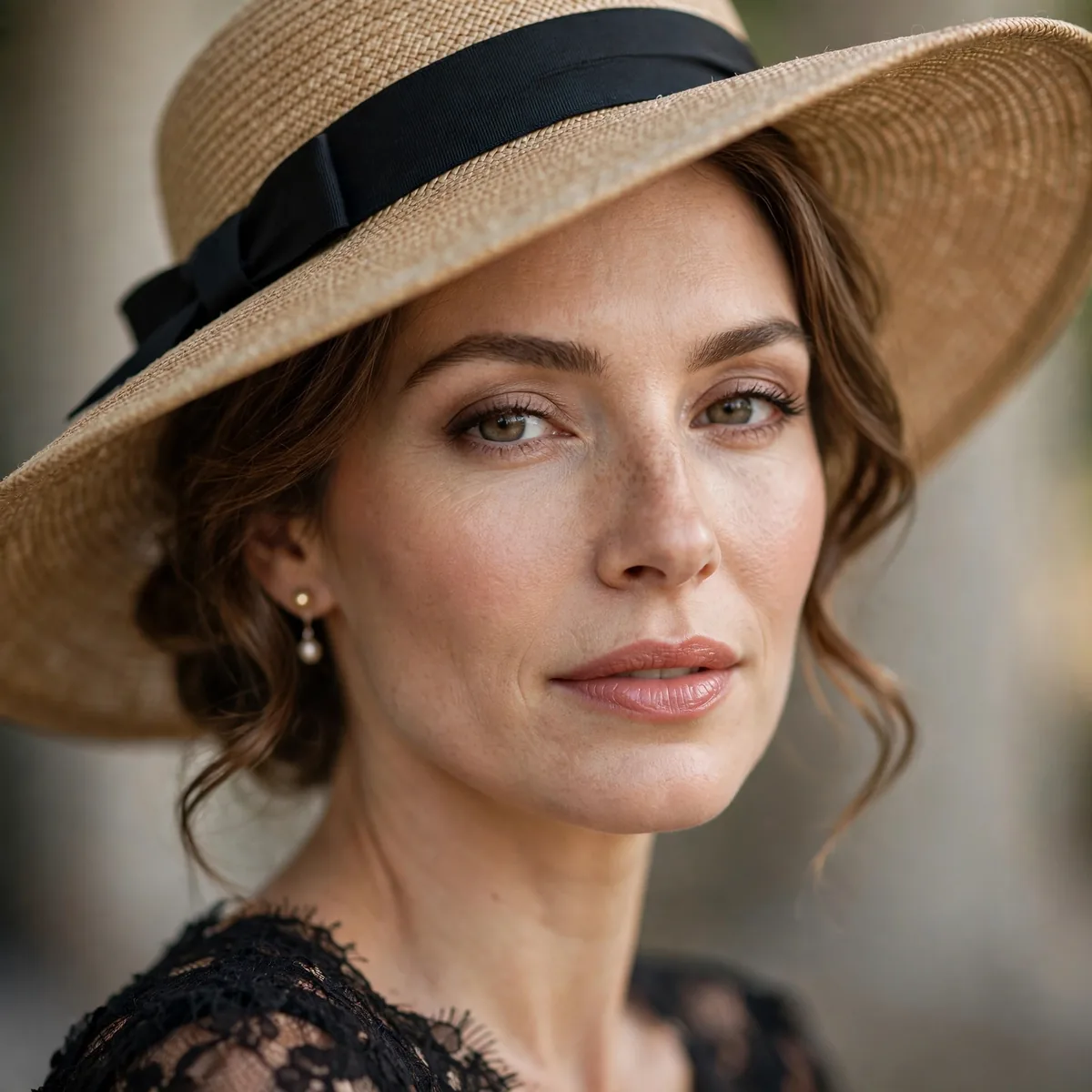 Wedding guest makeup with hat