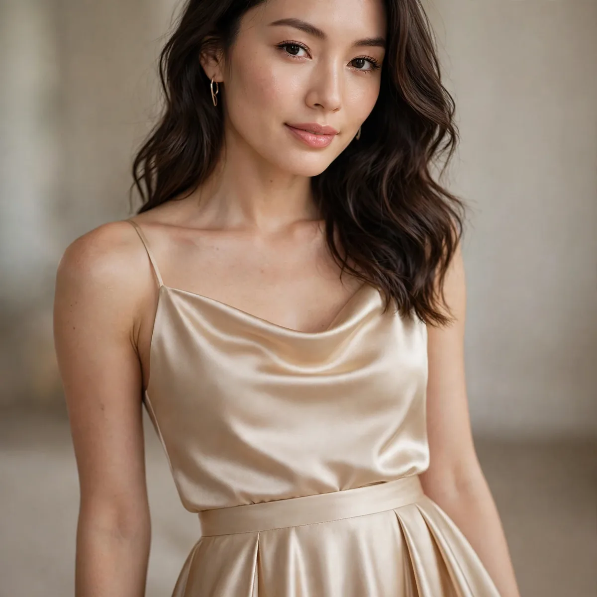 Satin skirt wedding guest outfit