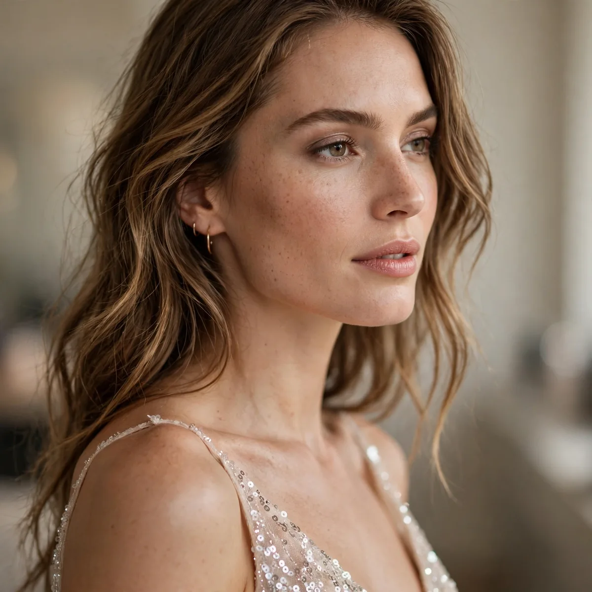 Subtle sequin wedding guest dress