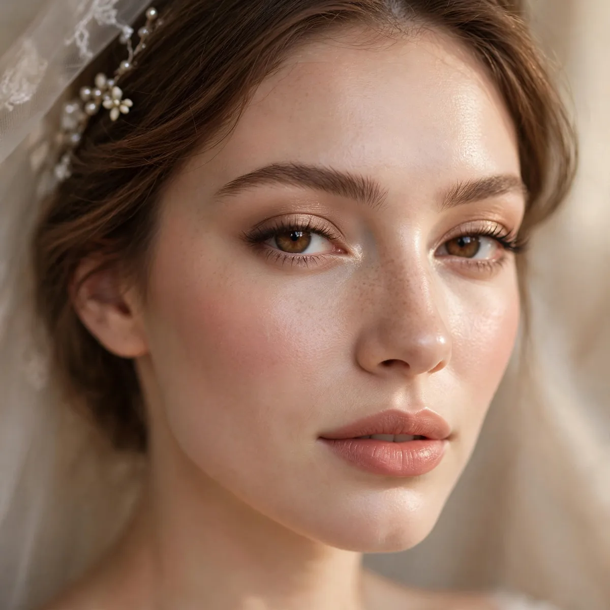 Close-up of Ivory Glow Bride featuring rosy nude and warm beige