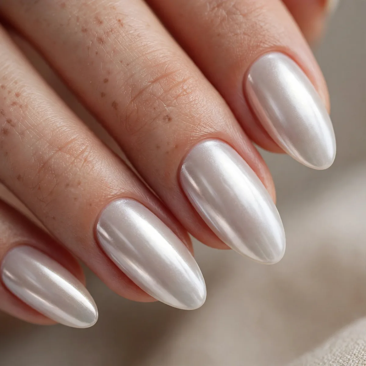 Pearl white chrome nails