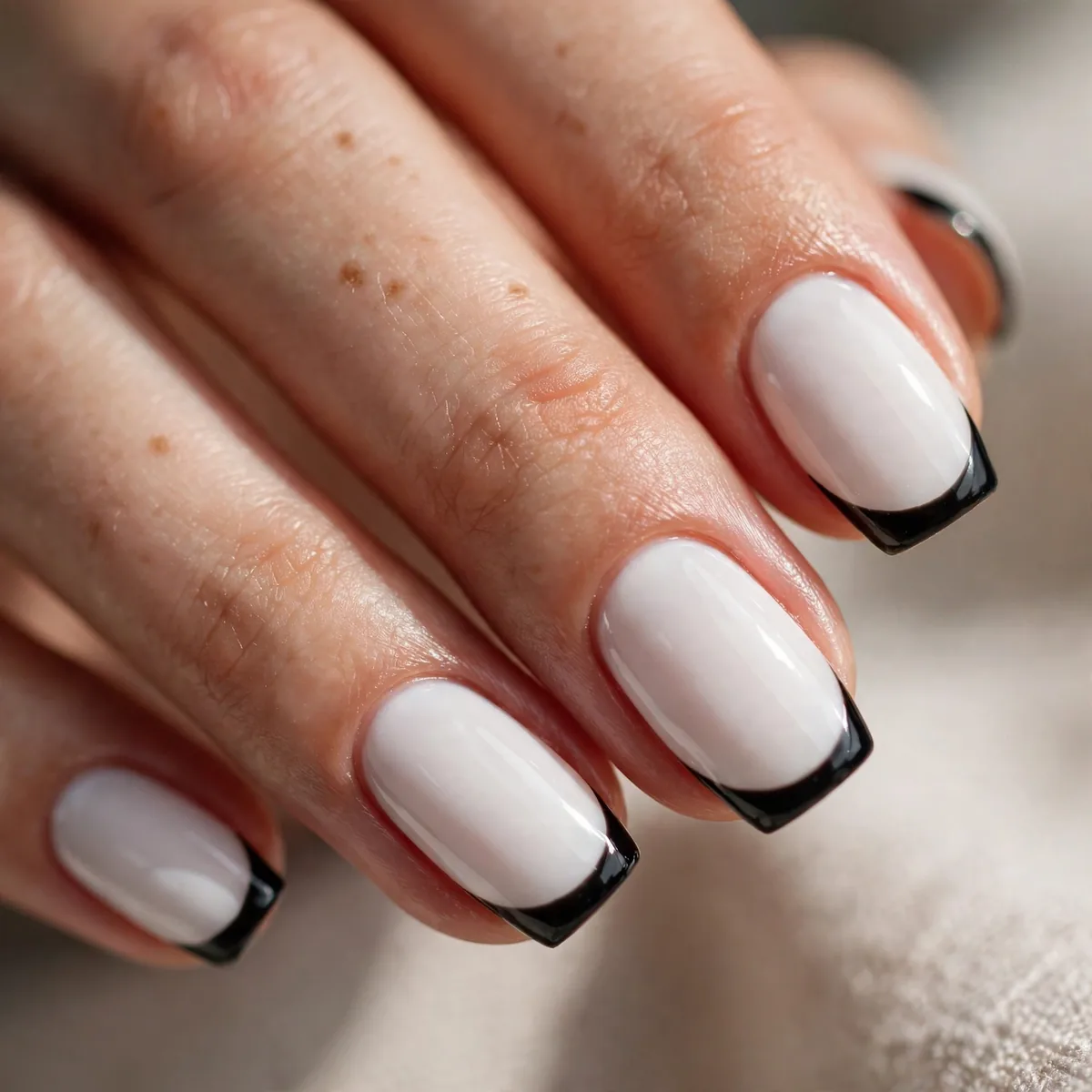 White nails with black French tips