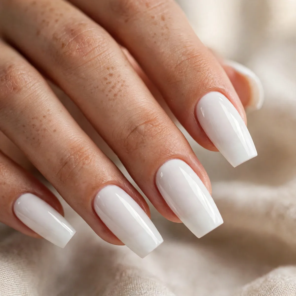 White coffin-shaped nails