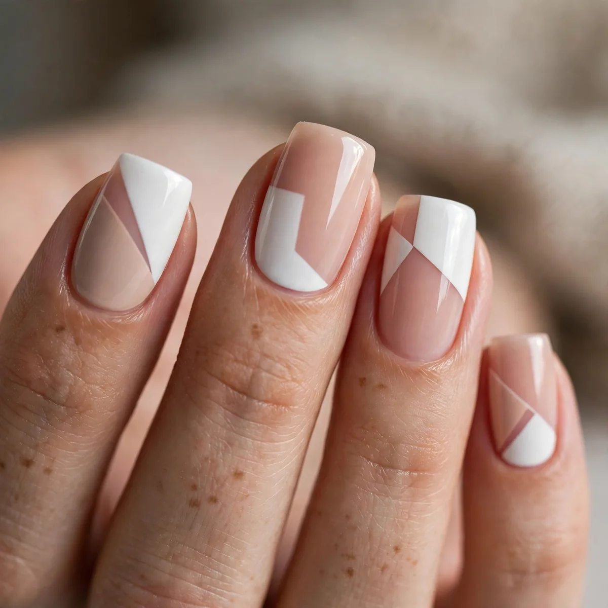 White and nude geometric nails