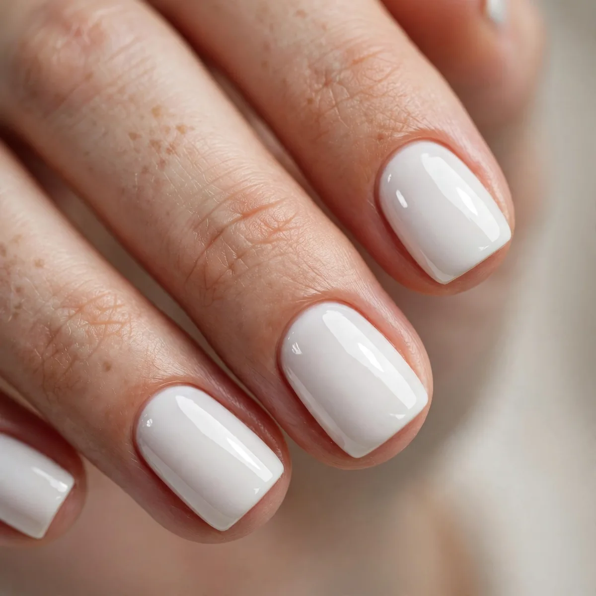 Glossy white short nails