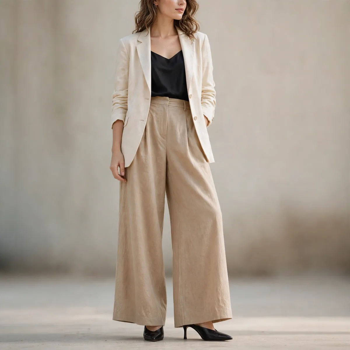 Wide leg pants with heeled shoes
