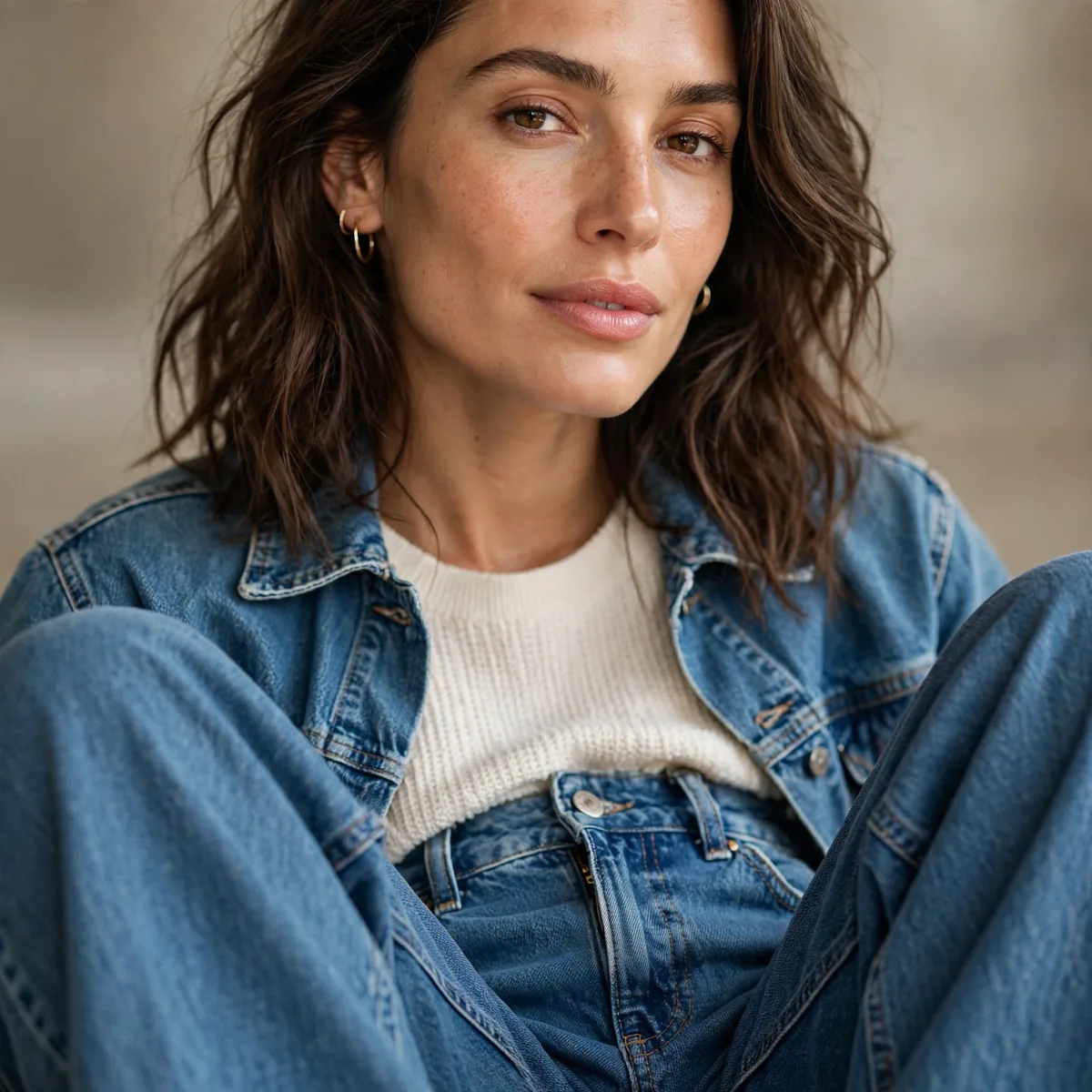 Wide leg denim jeans outfit
