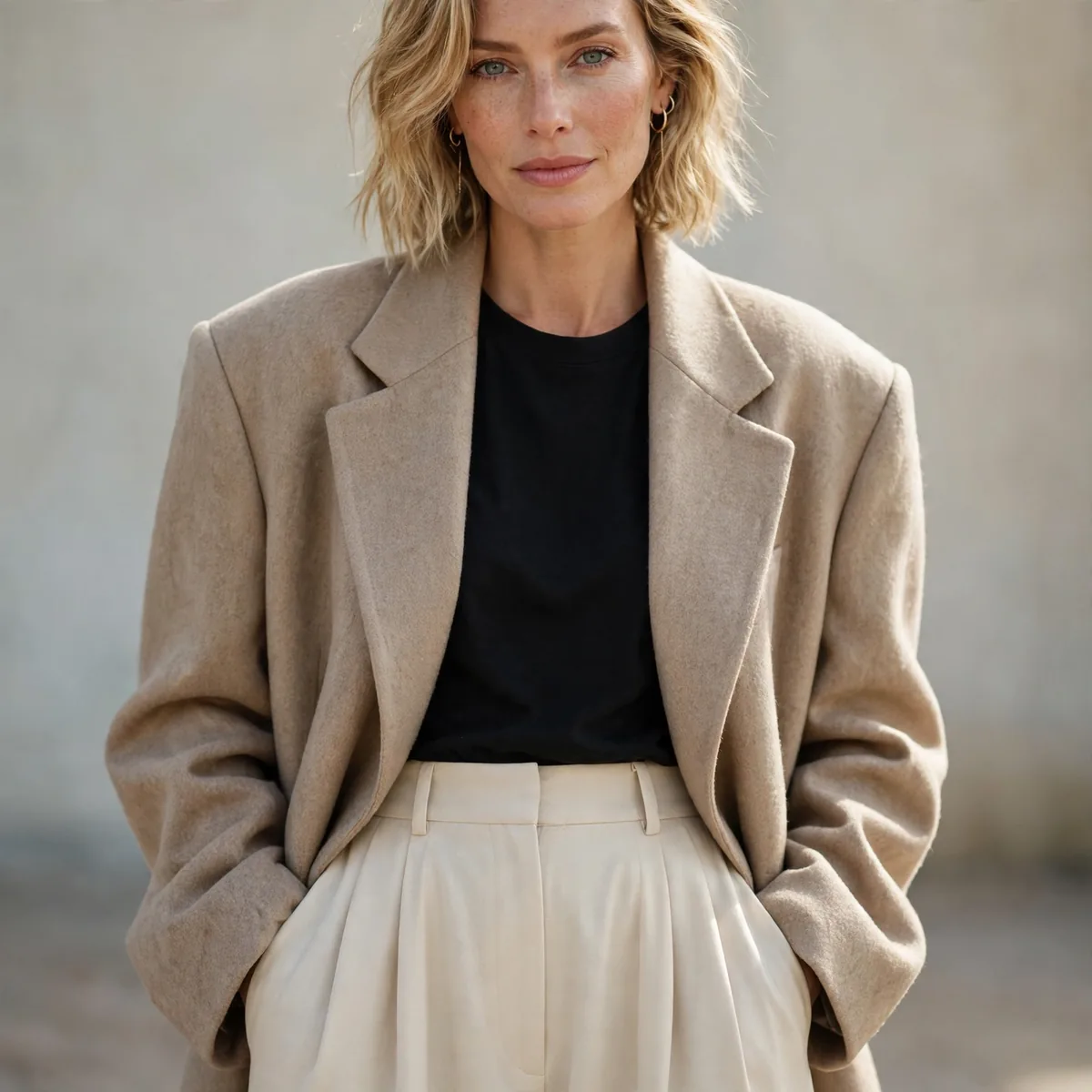 Wide leg pants with oversized blazer