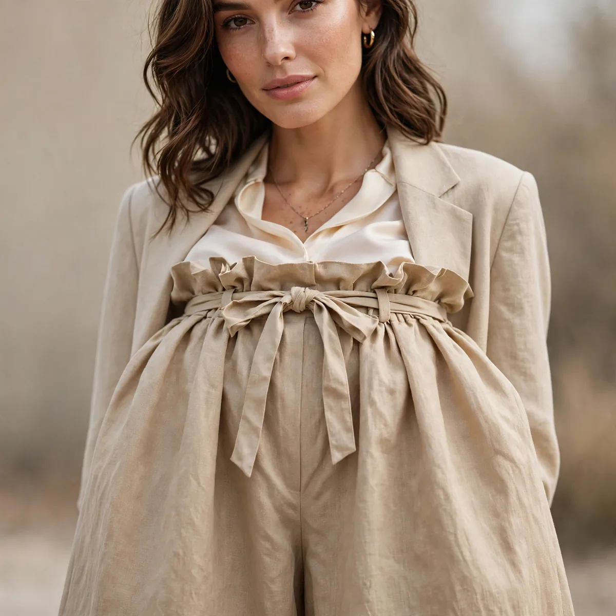 Paperbag waist wide leg pants
