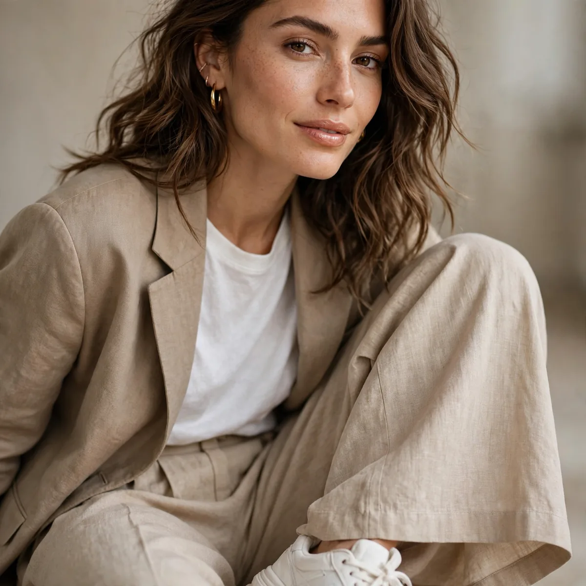 Wide leg pants with sneakers