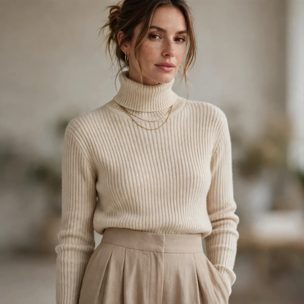Wide leg pants with turtleneck