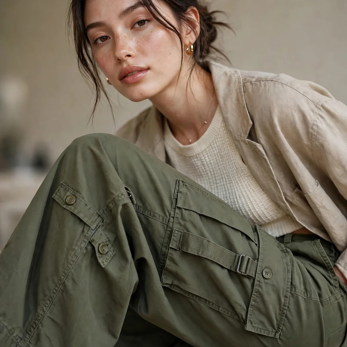 Cargo style wide leg pants