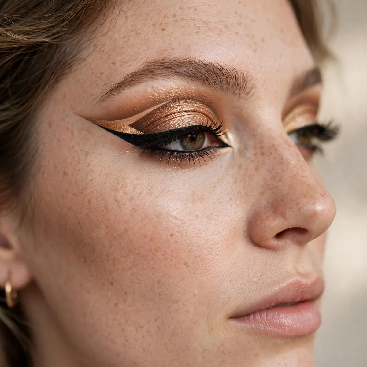 Eyeshadow winged liner look