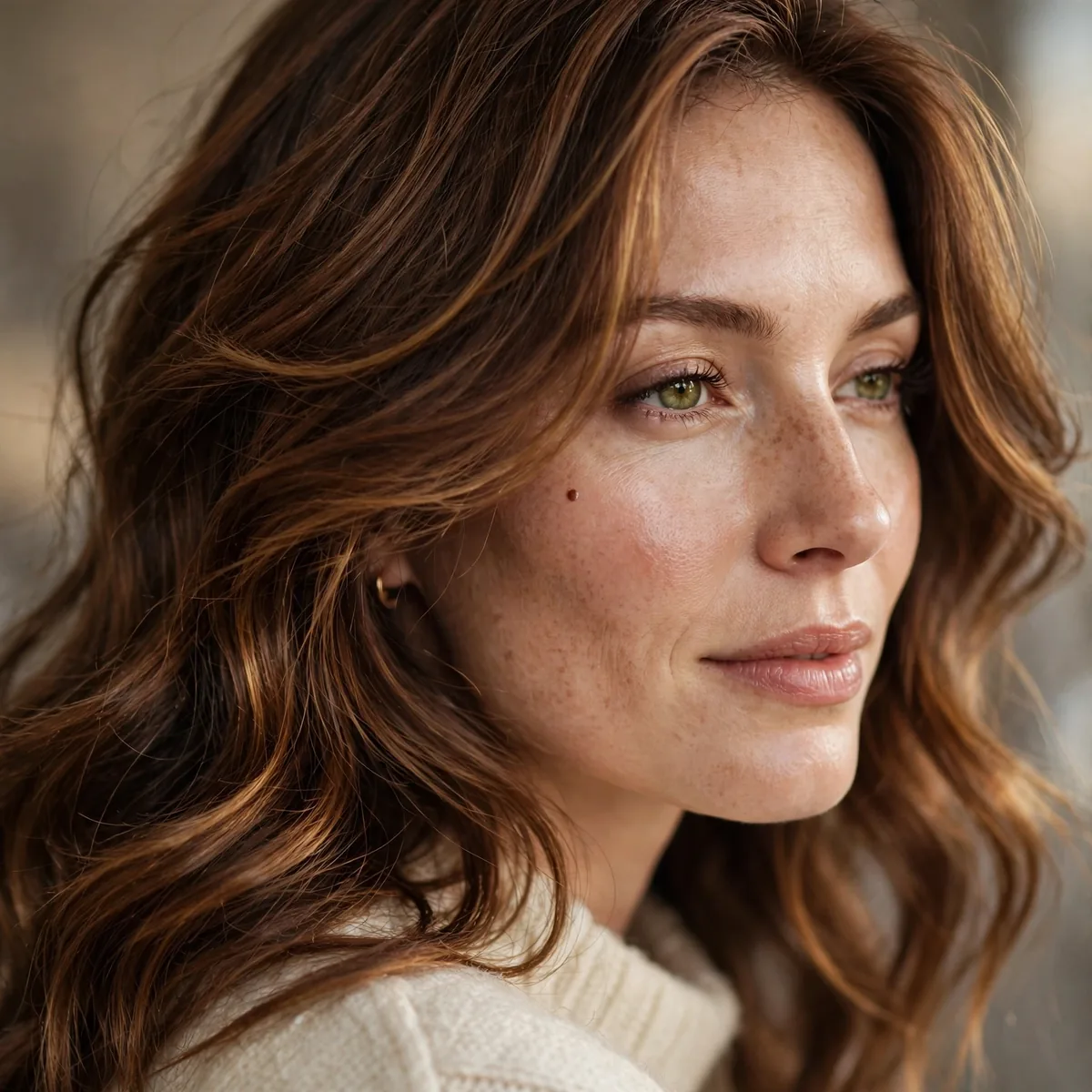 Chestnut Winter Glow hairstyle in rich chestnut with soft movement