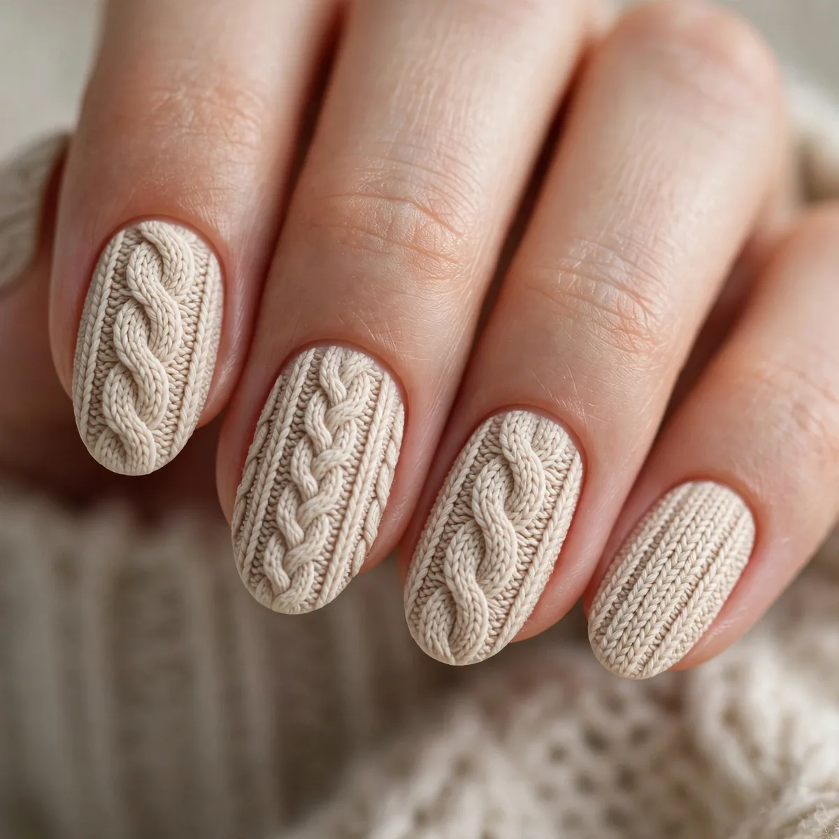 Cable knit sweater nail art