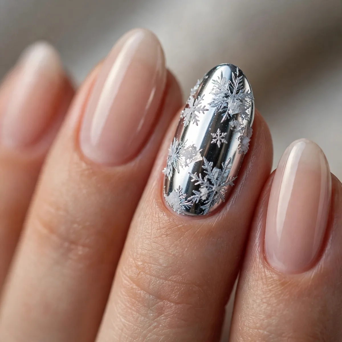 Icy chrome winter nail accent