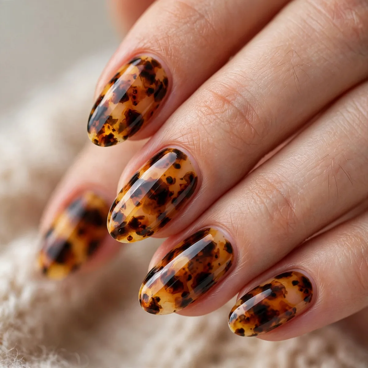 Tortoiseshell winter nail pattern