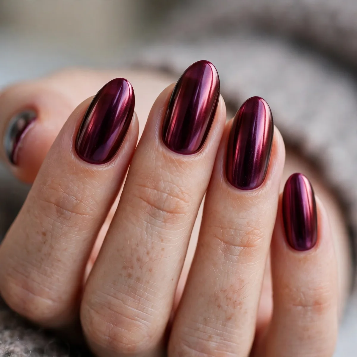 Burgundy chrome winter nails