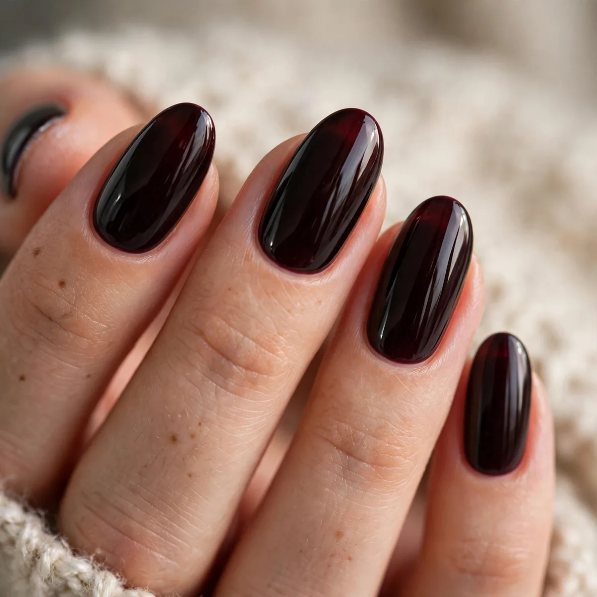 Glossy black cherry winter nails