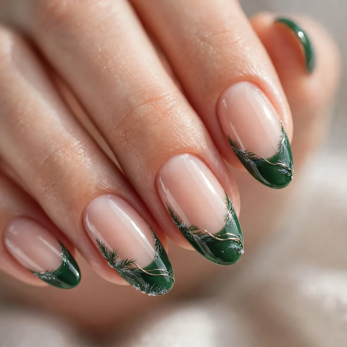 Green french tip winter nails