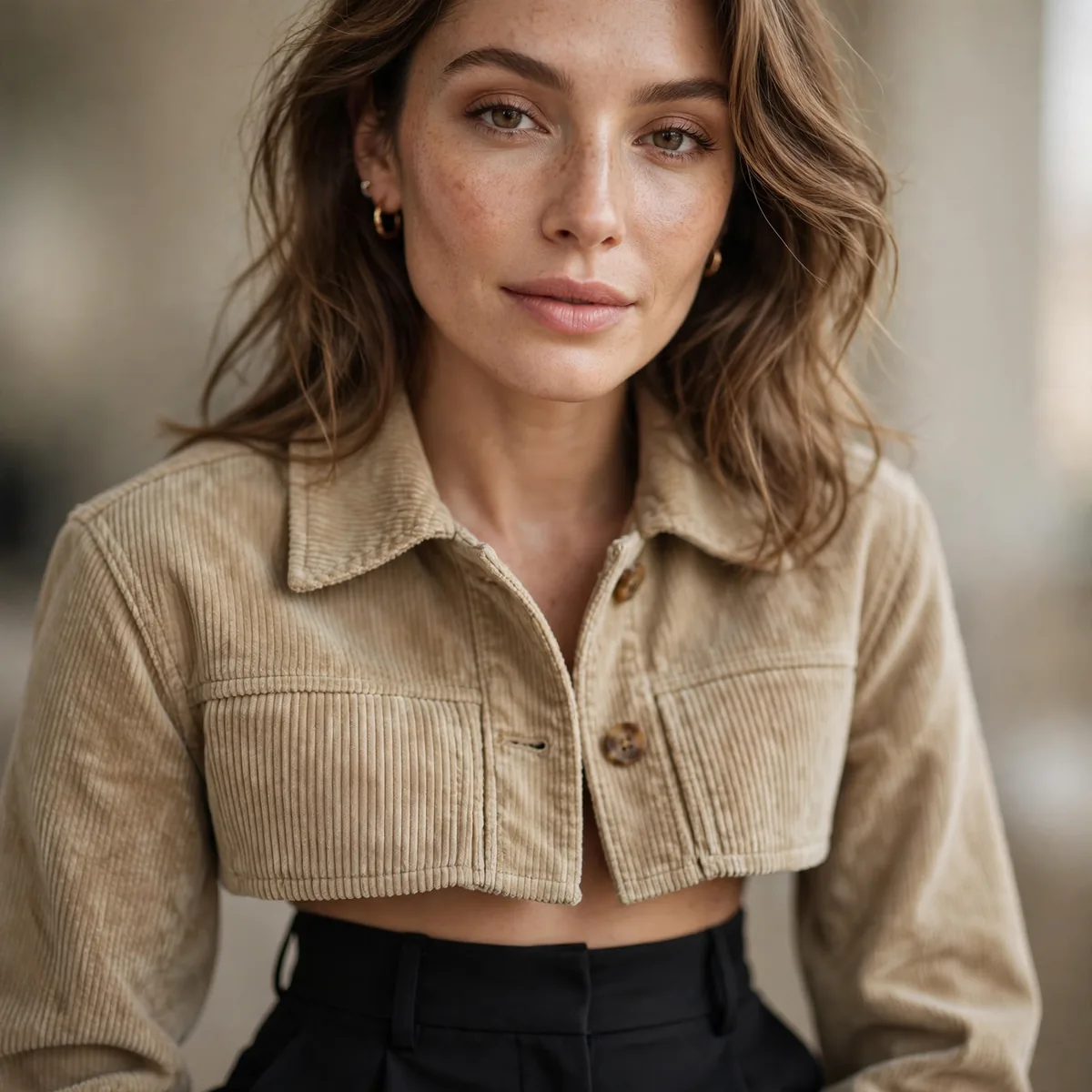 Cropped jacket with high waisted pants