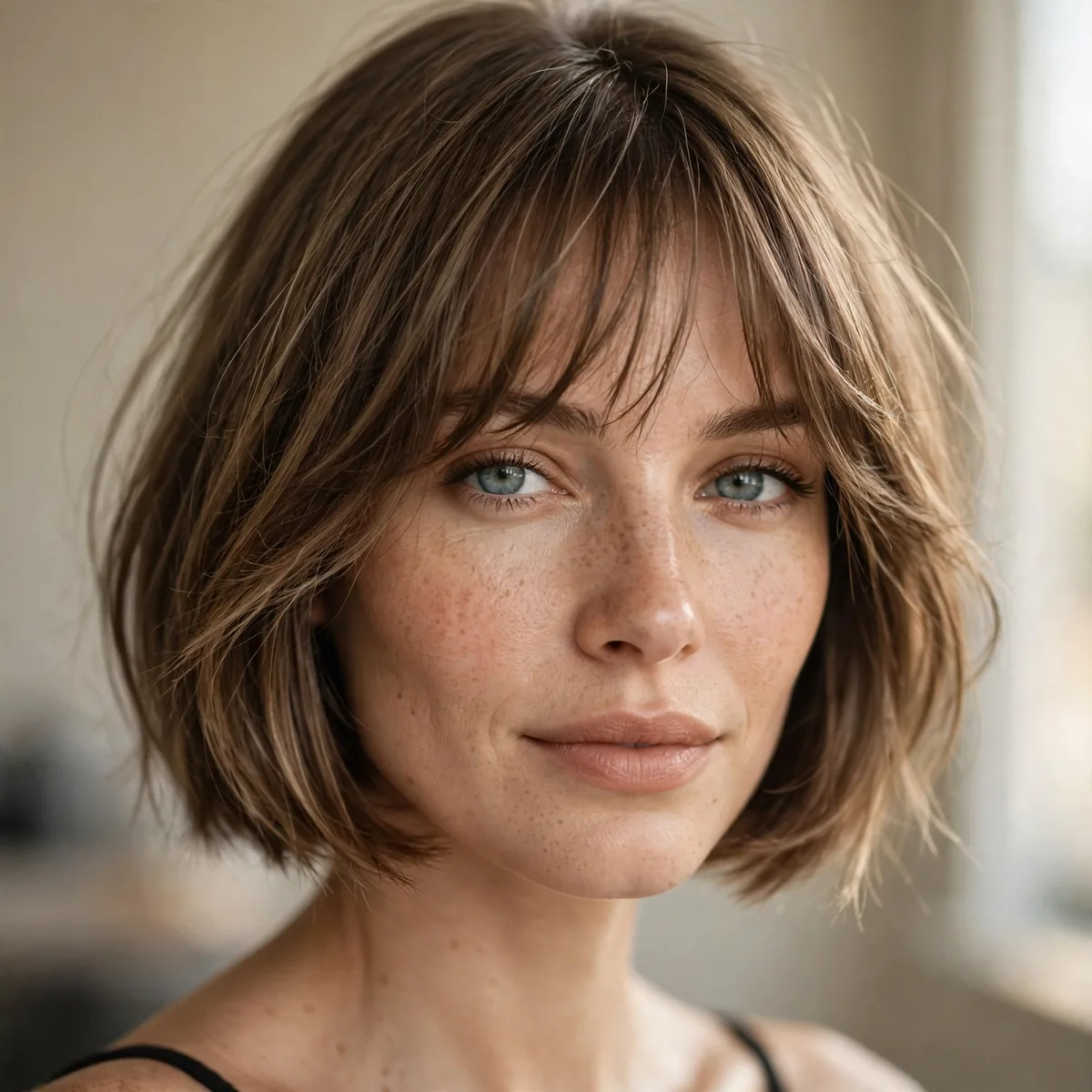 Bob haircut with wispy bangs