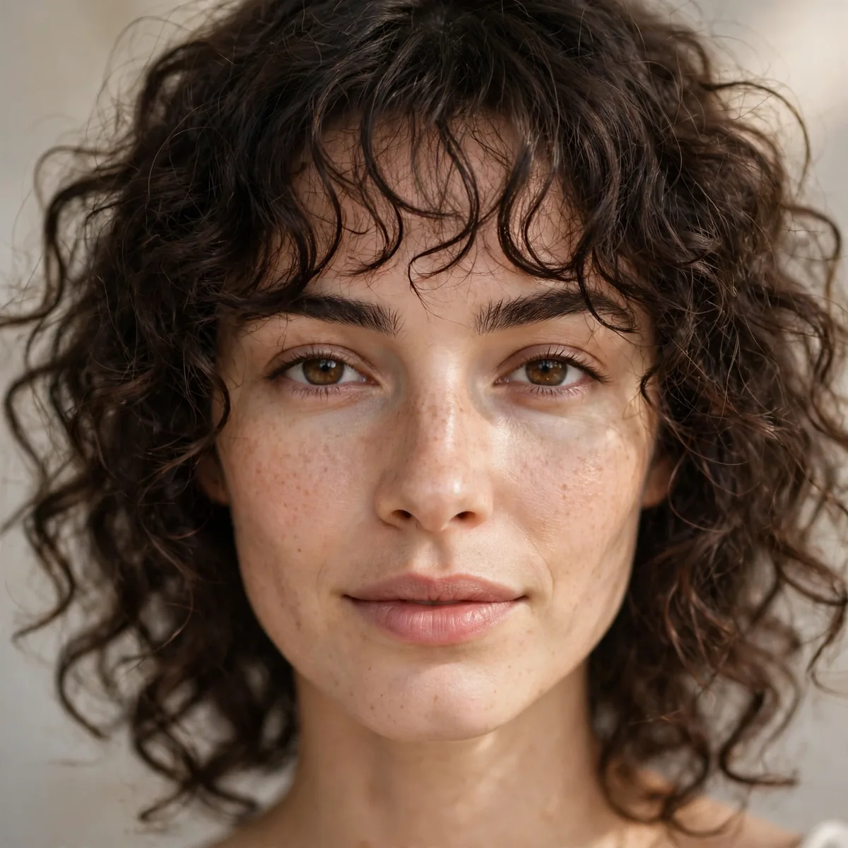Wispy curly bangs on natural curls