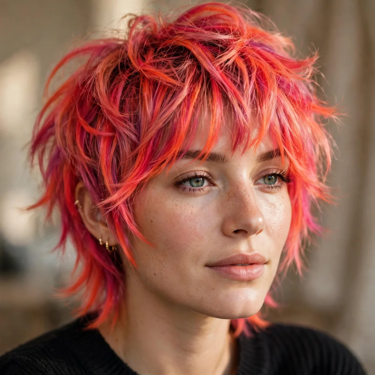 Wolf cut with vibrant fashion hair color