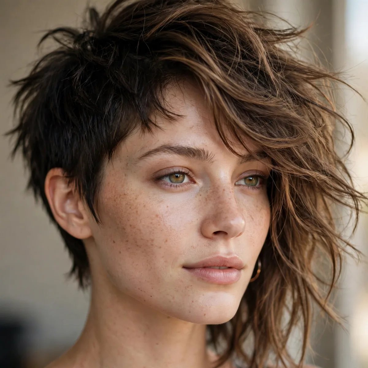 Asymmetrical wolf cut with uneven sides