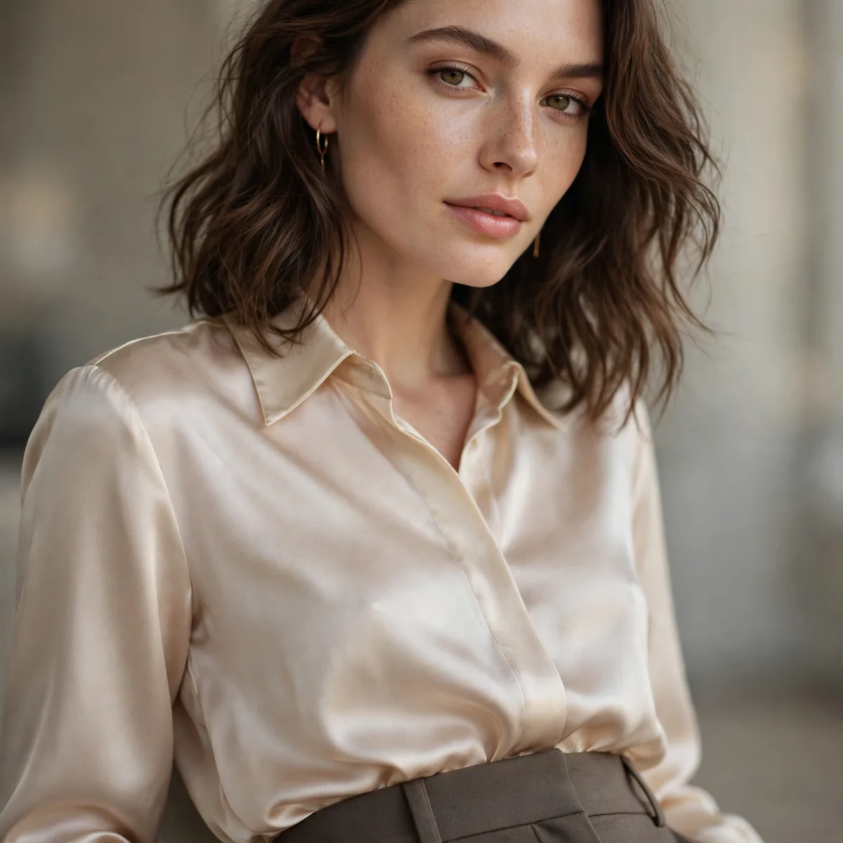 Silk blouse with tailored trousers