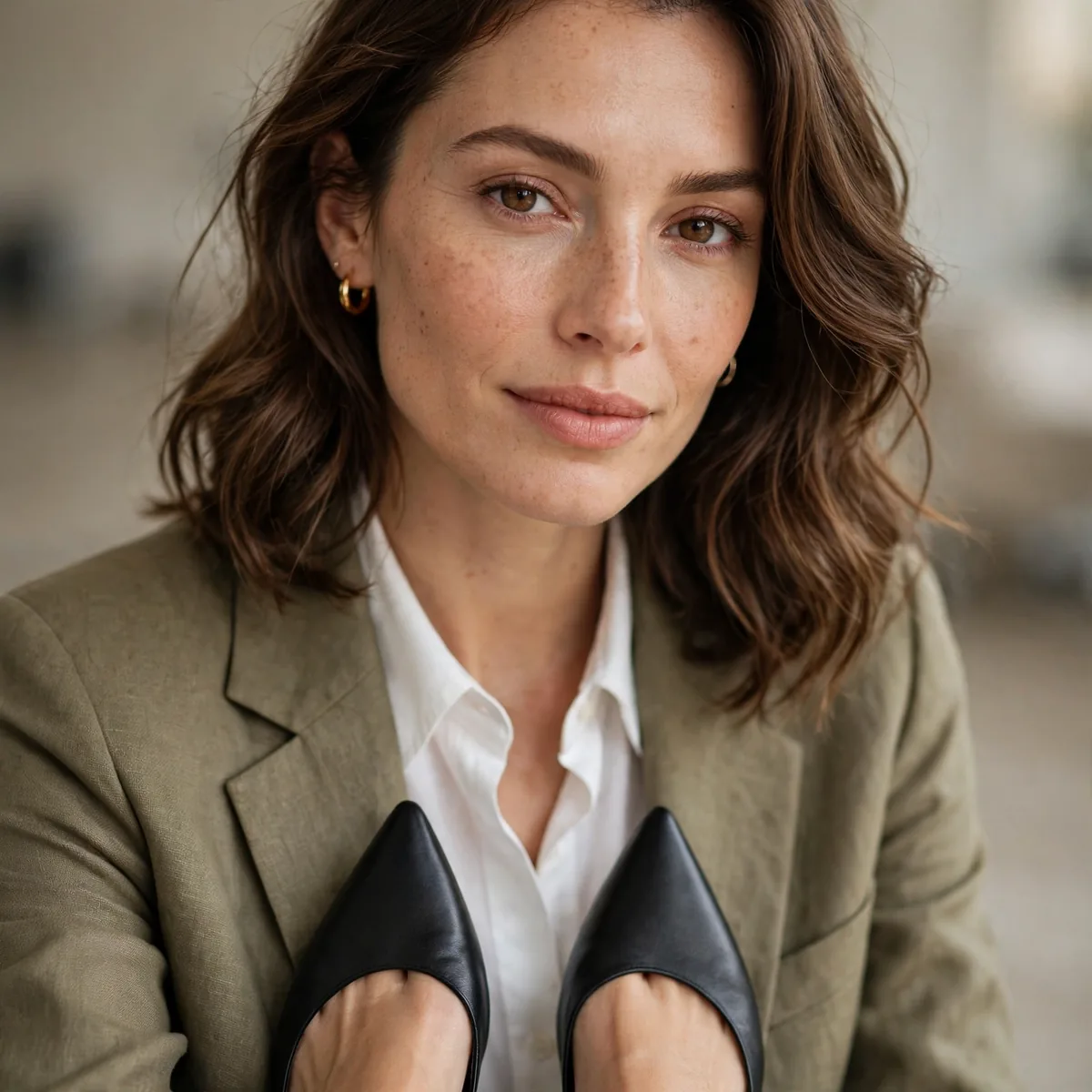 Pointed flats with work outfit
